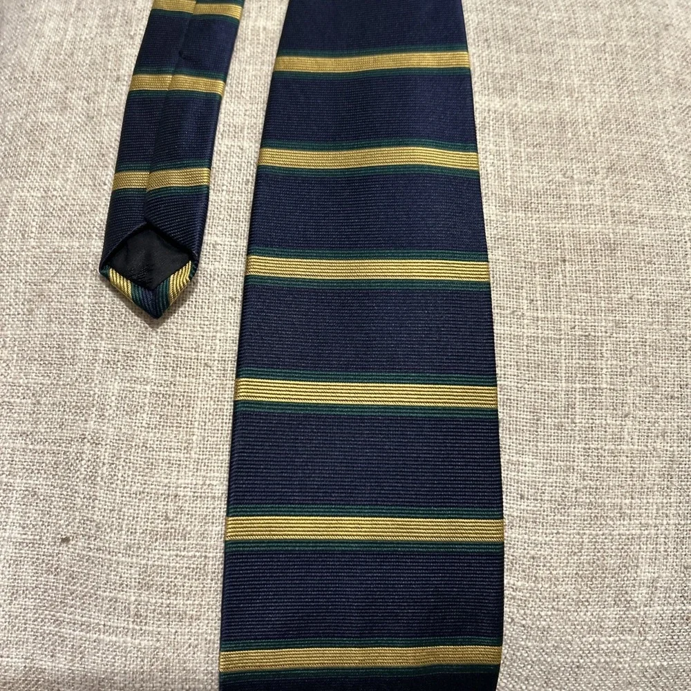 Brooks Brothers Makers Silk Tie Repp Horizontal Stripe Blue Gold Green Ivy Prep